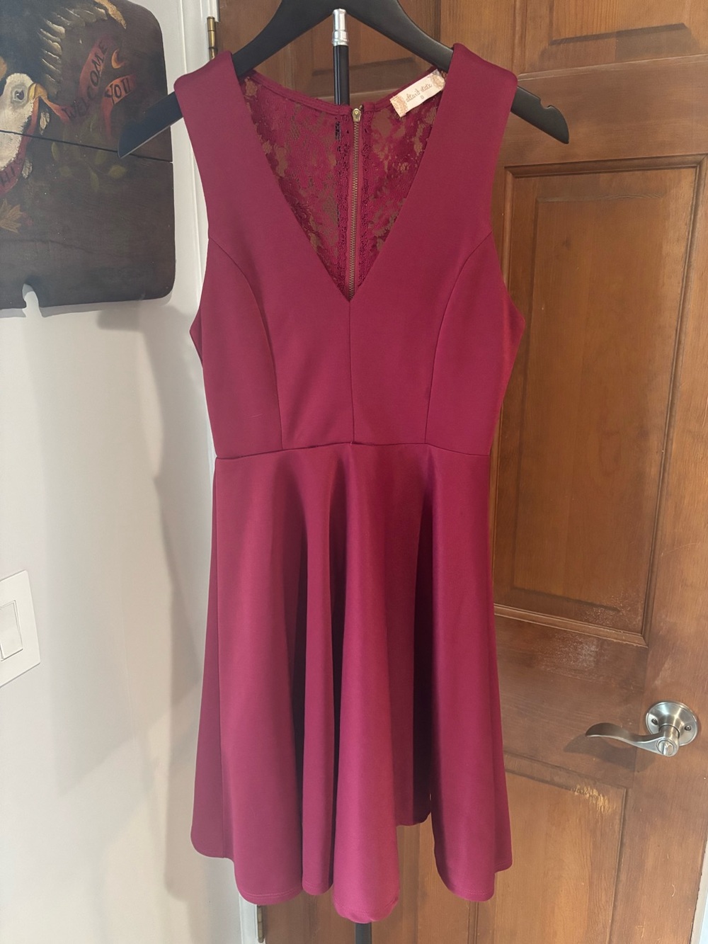 Altar'd State Wine Red Lace-Back Fit & Flare Mini Baby Doll Dress Women’s Small